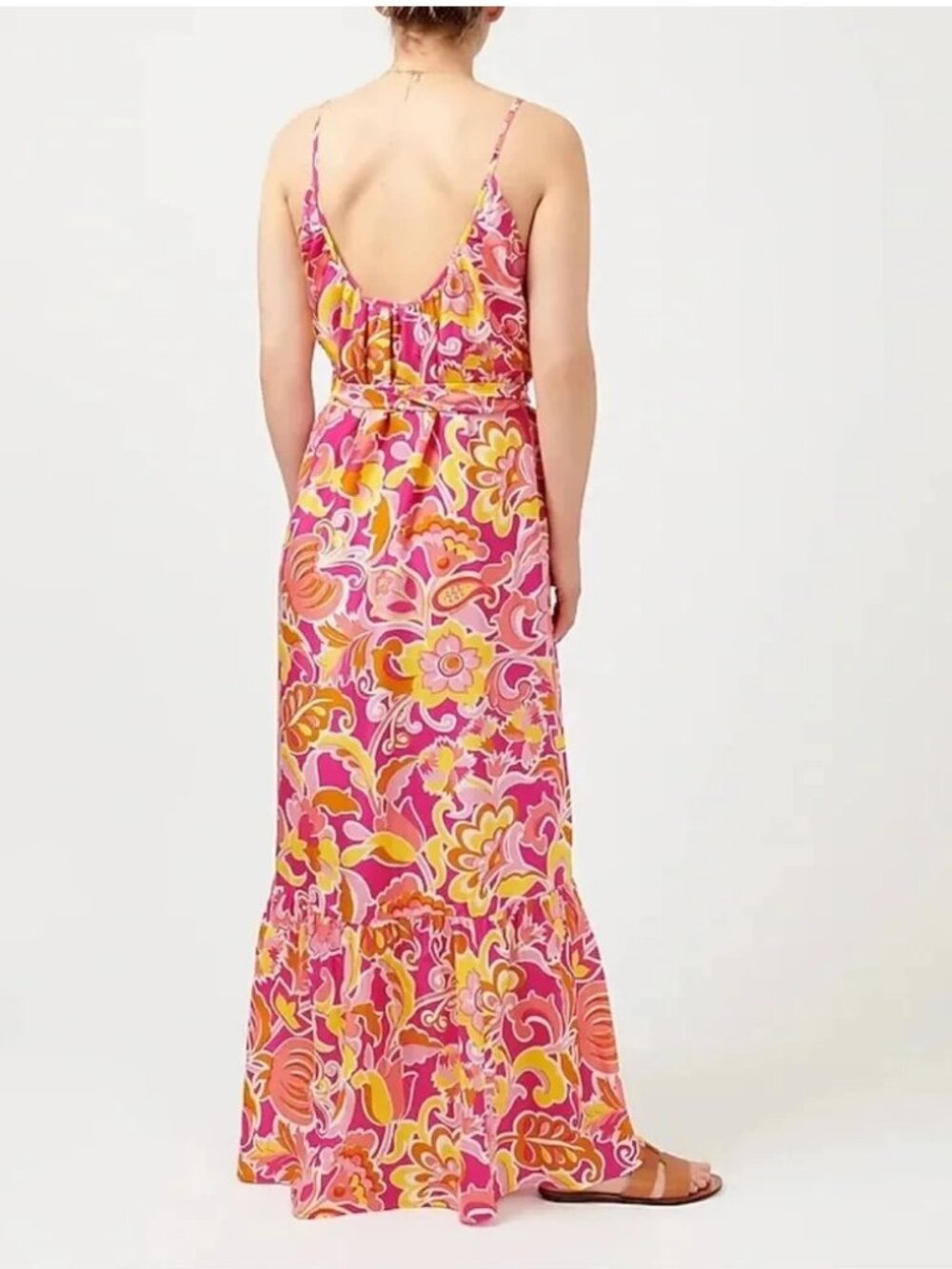 NWT J.Crew Scoopneck Silk Maxi in Fuchsia Yellow Floral Removable Belt Dress 6 - Picture 2 of 6